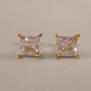 Mens 18K Yellow Gold Filled Princess Cut Square Diamond Zircon Stud Earrings 8mm